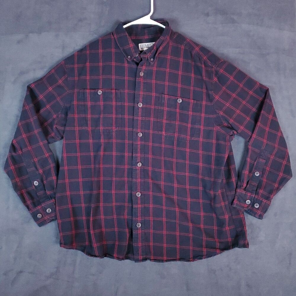 Duluth Trading Shirt Mens XL Black Red Plaid Flannel Heavy Shacket Pocket